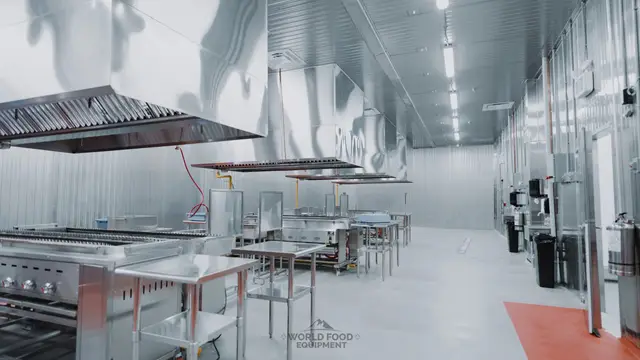 Restaurant kitchen with walk-in coolers